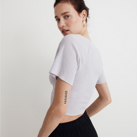 Madewell Shirred Crewneck Crop Top in Dusty Lavender Size XS - Picture 2 of 8